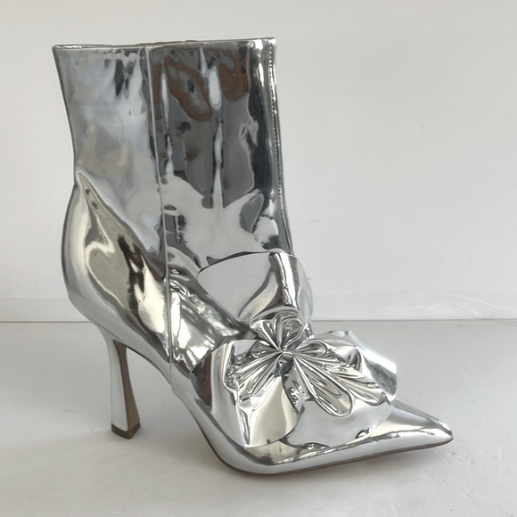 SAM EDELMAN $200 Esmae Stiletto Ankle Metallic Bootie Floral Detail Size 7.5 NEW - Picture 6 of 12